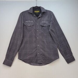 Klim Corduroy Button Down Shirt Men Small‎ Gray Plaid Technical Riding Gear